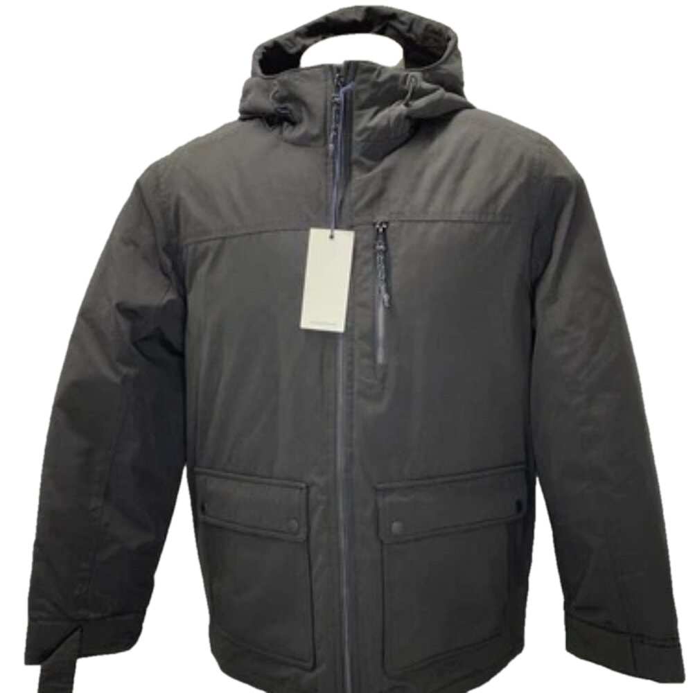 NEW COLE HAAN Mens Jacket Black Size M Down Puffer Insulated Hooded Full Zip